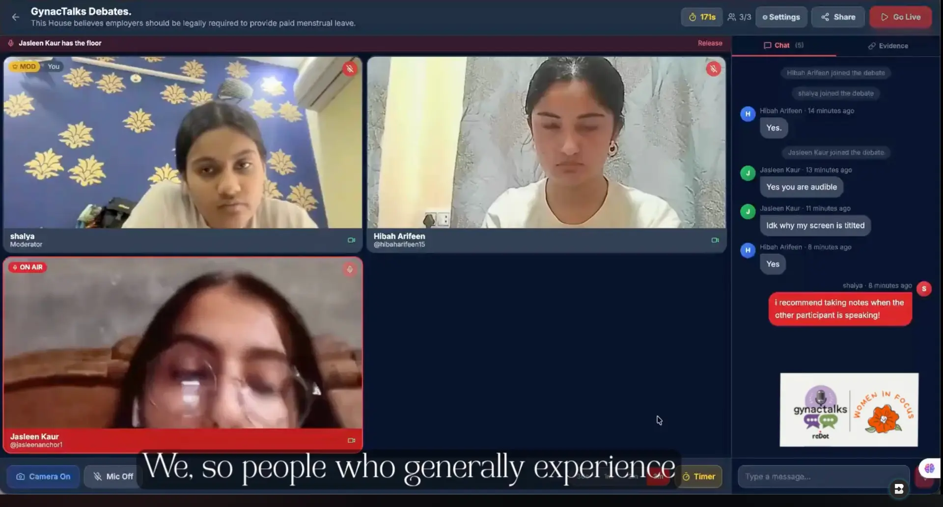 Live Growing Up, Actually debate on paid menstrual leave
